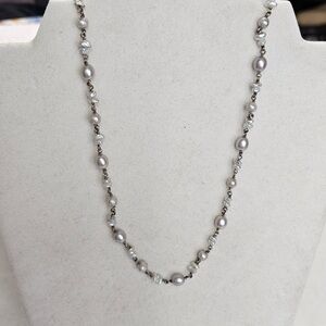Gray Pearl 925 Station Necklace